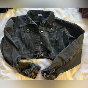Black Denim Jacket with Gold Buttons